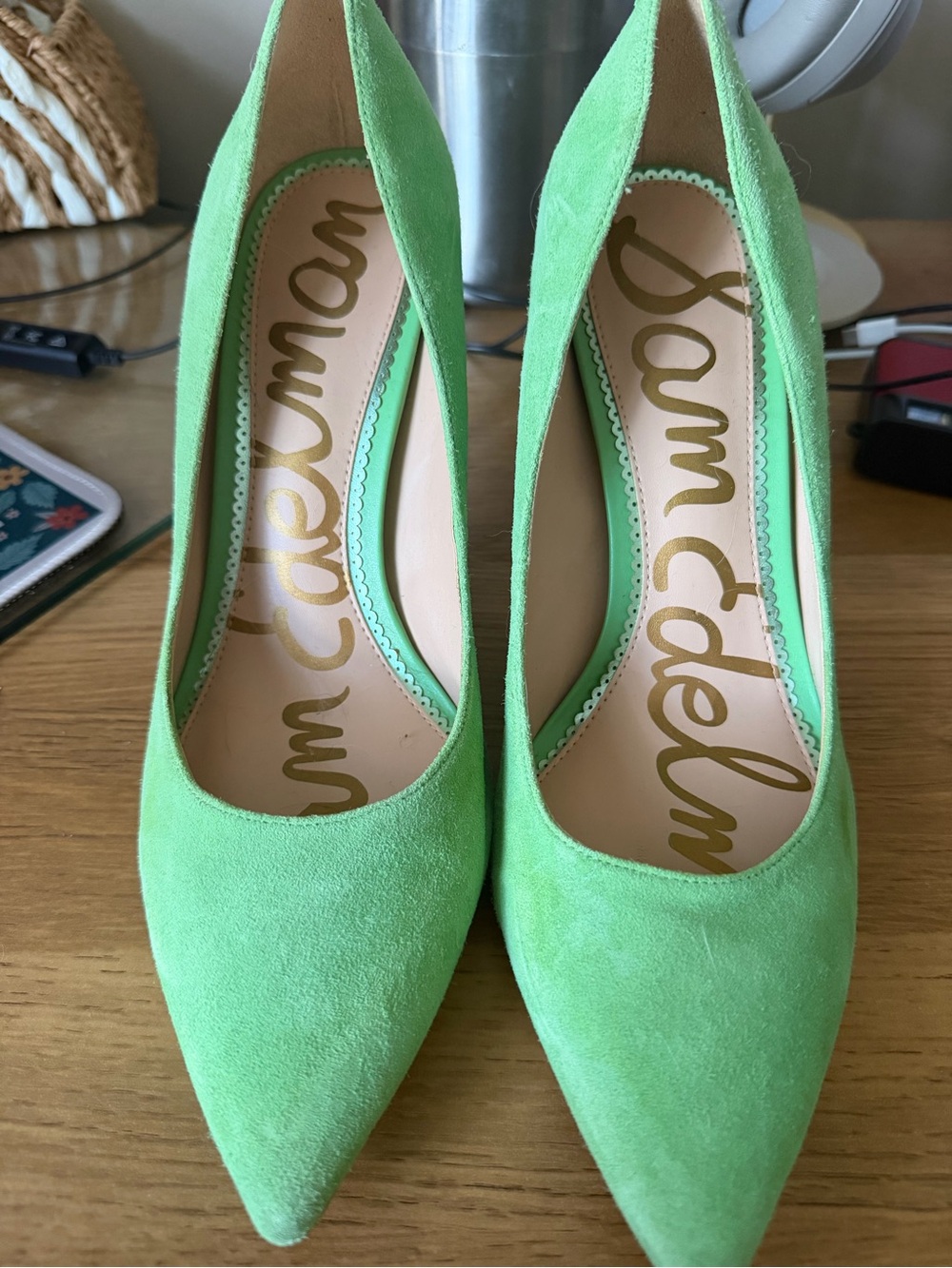 Sam Edelman Lime Green Suede Pointed Toe Pumps